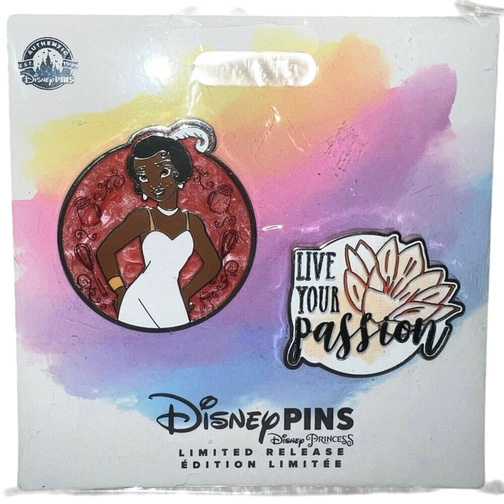 Disney Princess Pin Set Tiana Live Your Passion Princess and the Frog NEW patf